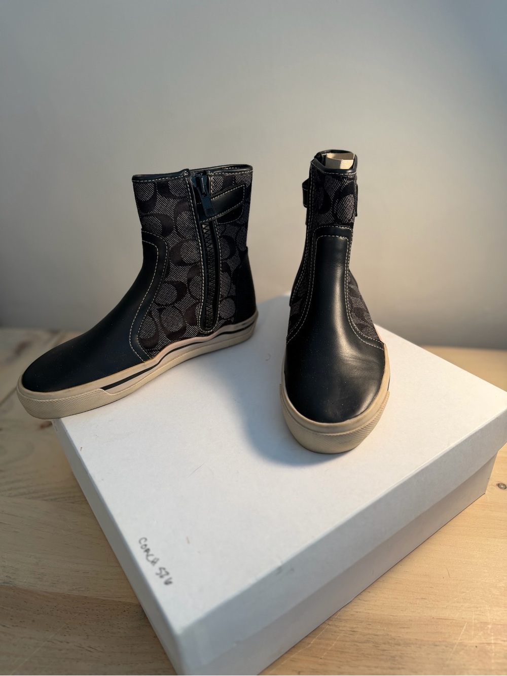 Coach Black Signature Canvas & Leather High-Top Sneakers